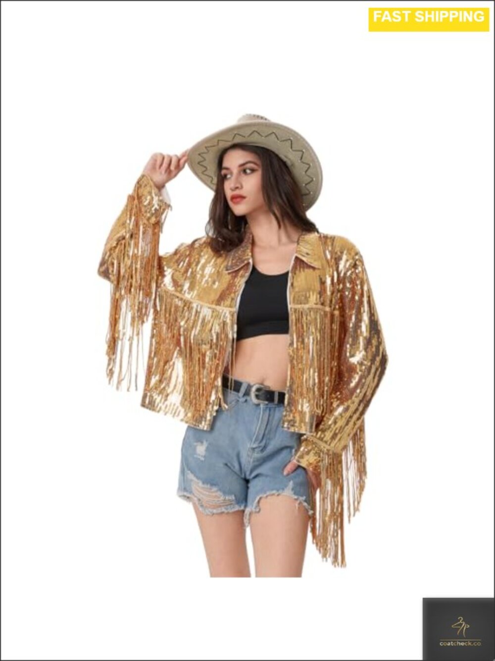 Sequin Fringe Jacket Women Shiny Disco Cowgirl Open Front Blazer